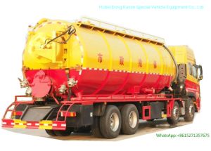 30ton 진공 하수 오물 청소 트럭 (하수 정화조 탱크 고압 결합 된 물 분출 트럭 18m3 돛대 진창 10m3 깨끗한 물 탱크)